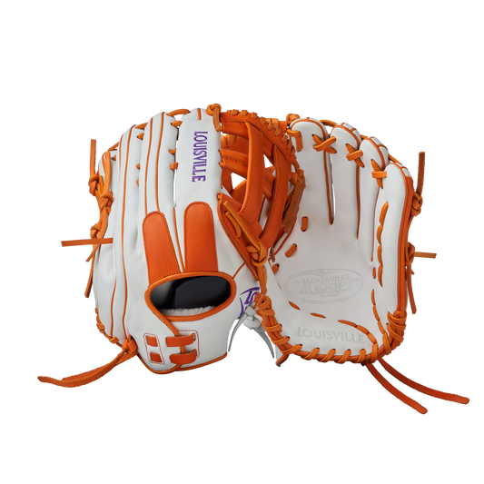 2025 Super Z Slowpitch Fielding Glove - White-Orange (8919413883119)